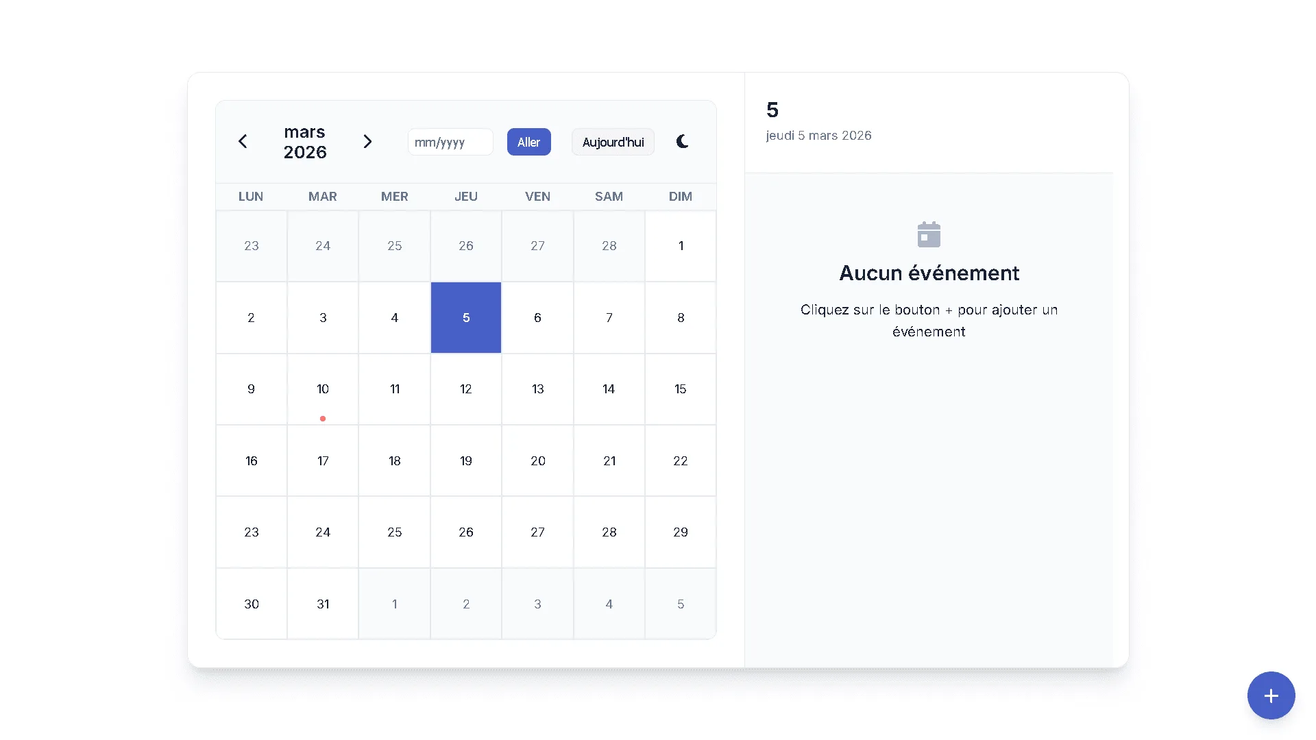 agendDAY — vue calendrier mensuel