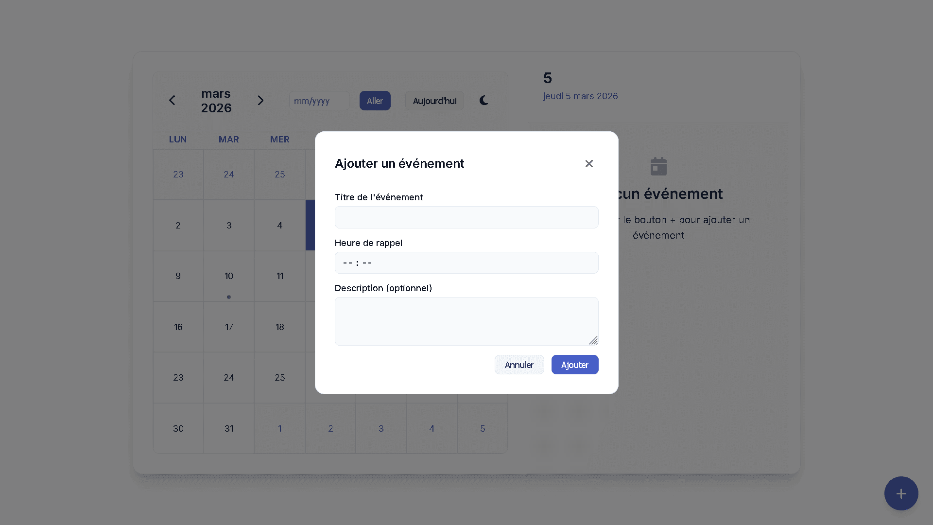 AgendDAY – modale ajout événement