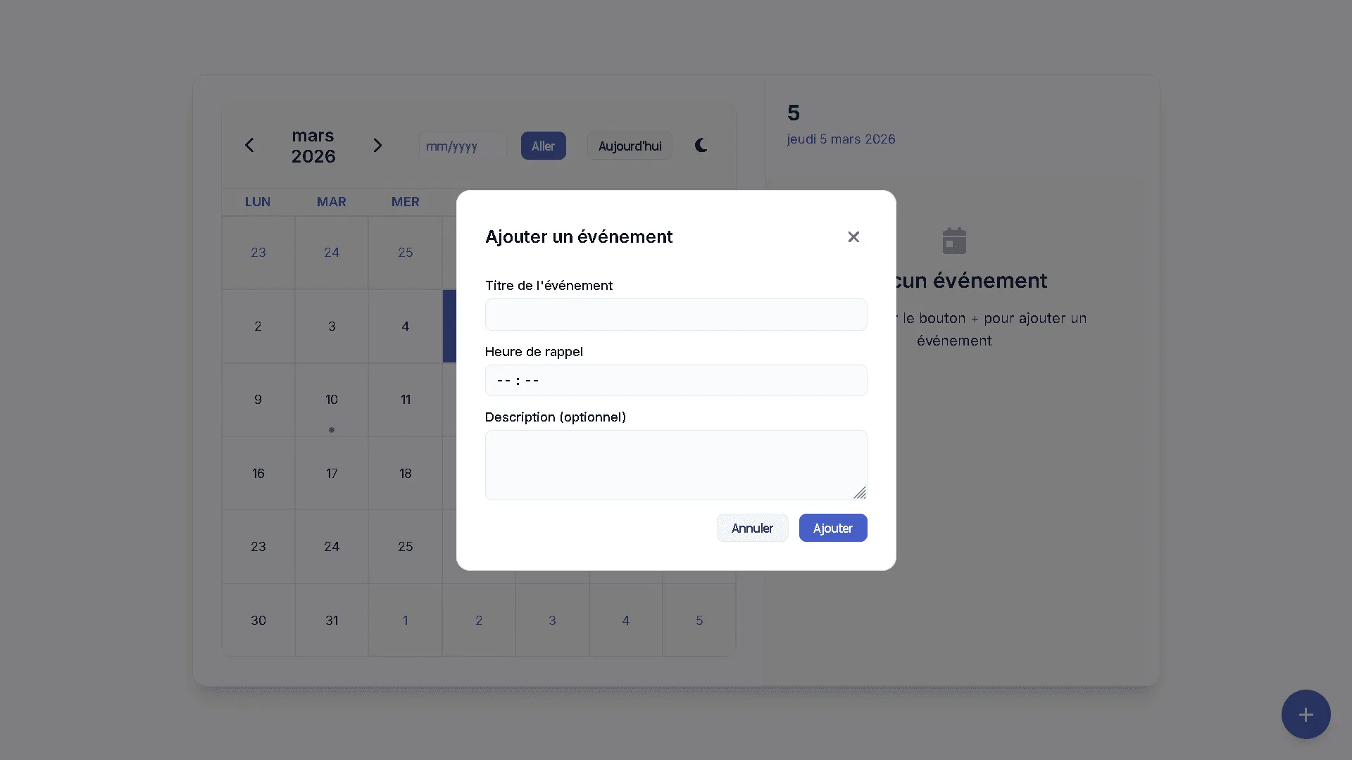agendDAY — modale ajout d'événement