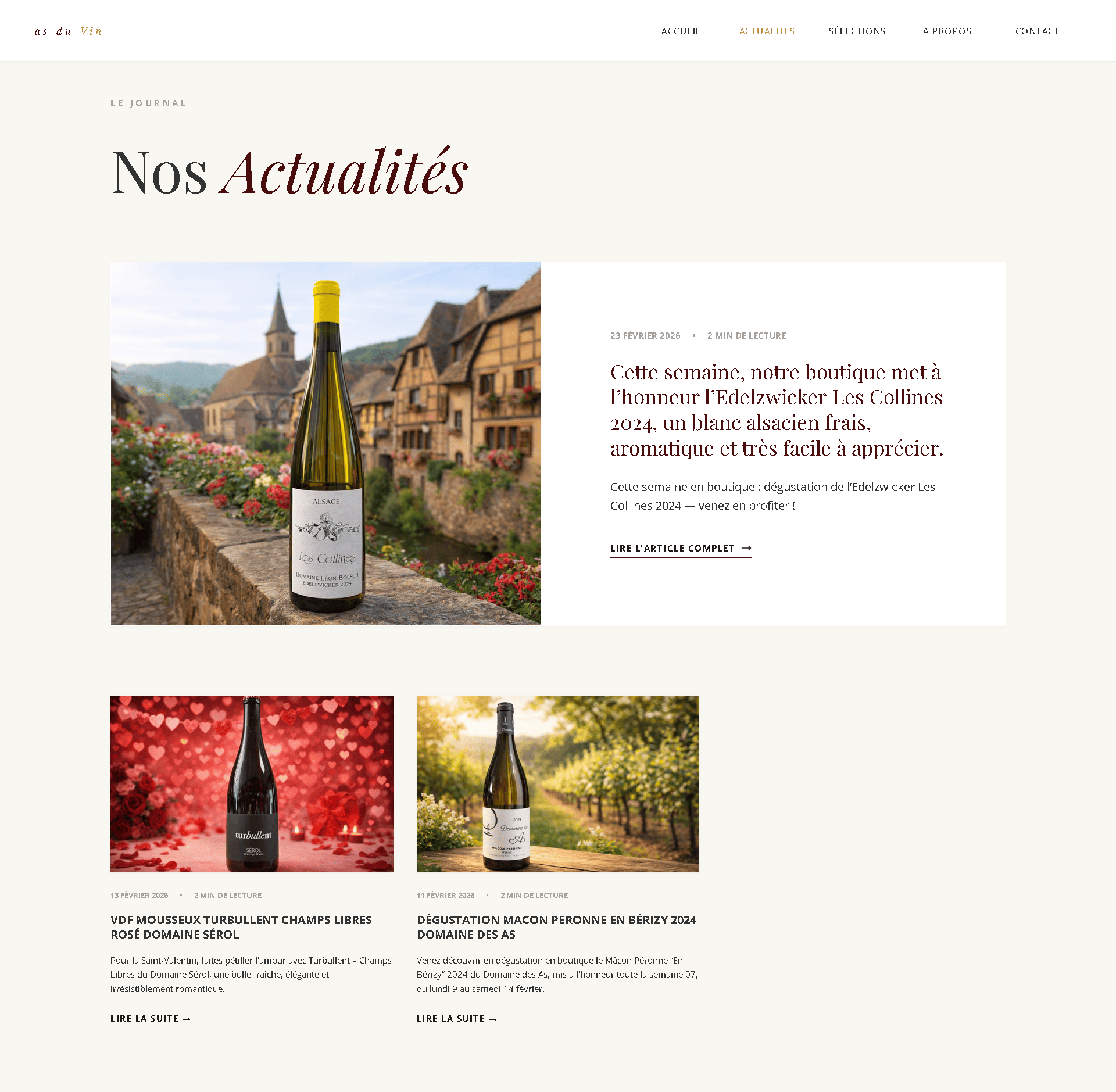 Page actualités As du Vin