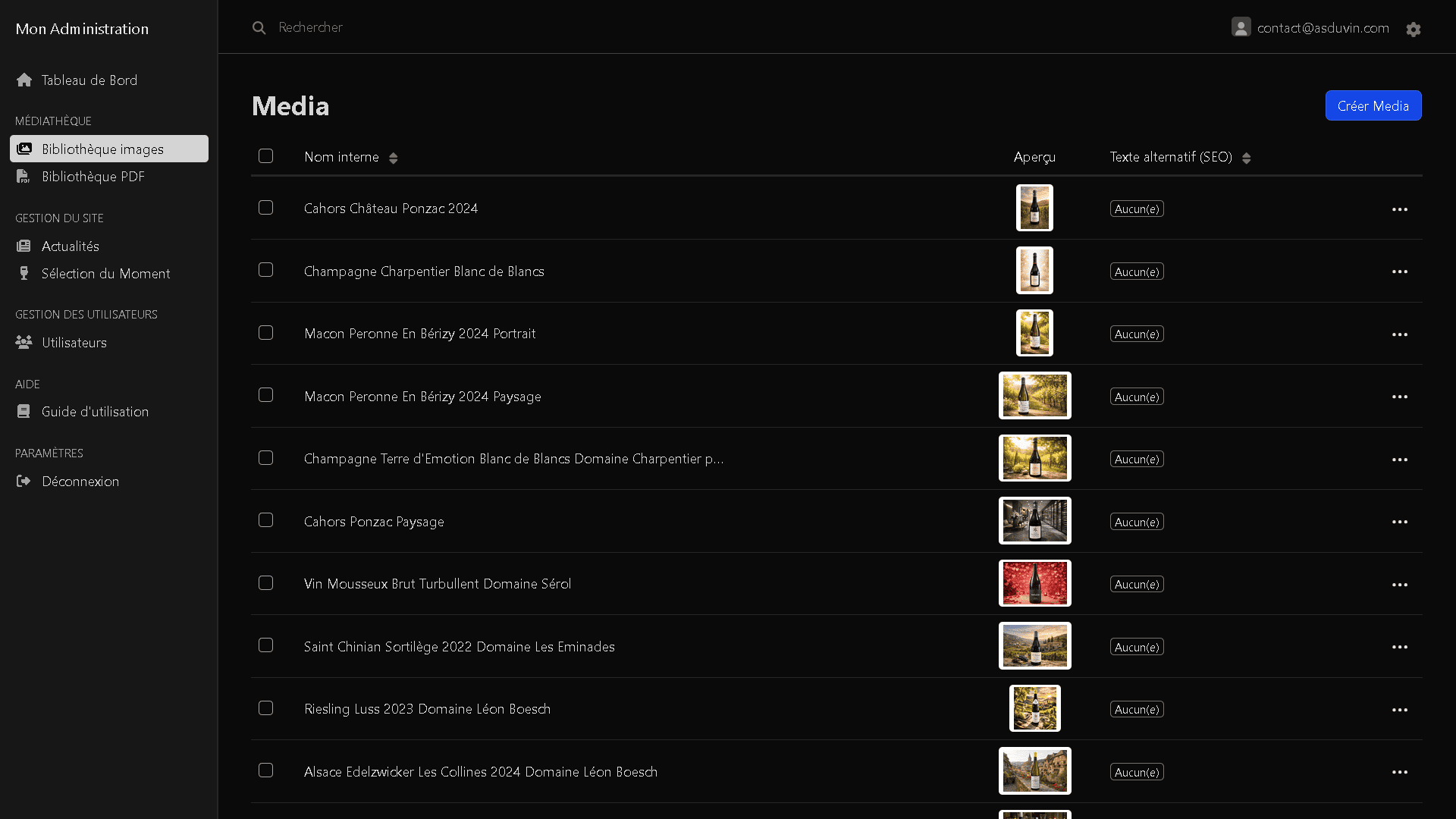 Médiathèque backoffice As du Vin