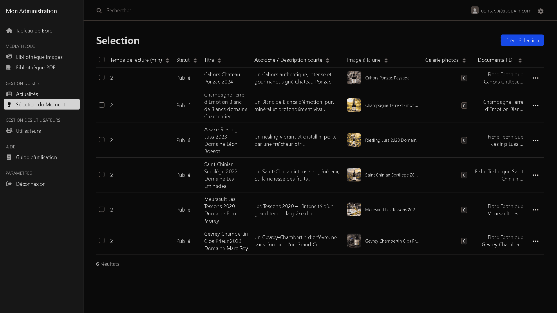 Backoffice sélections As du Vin