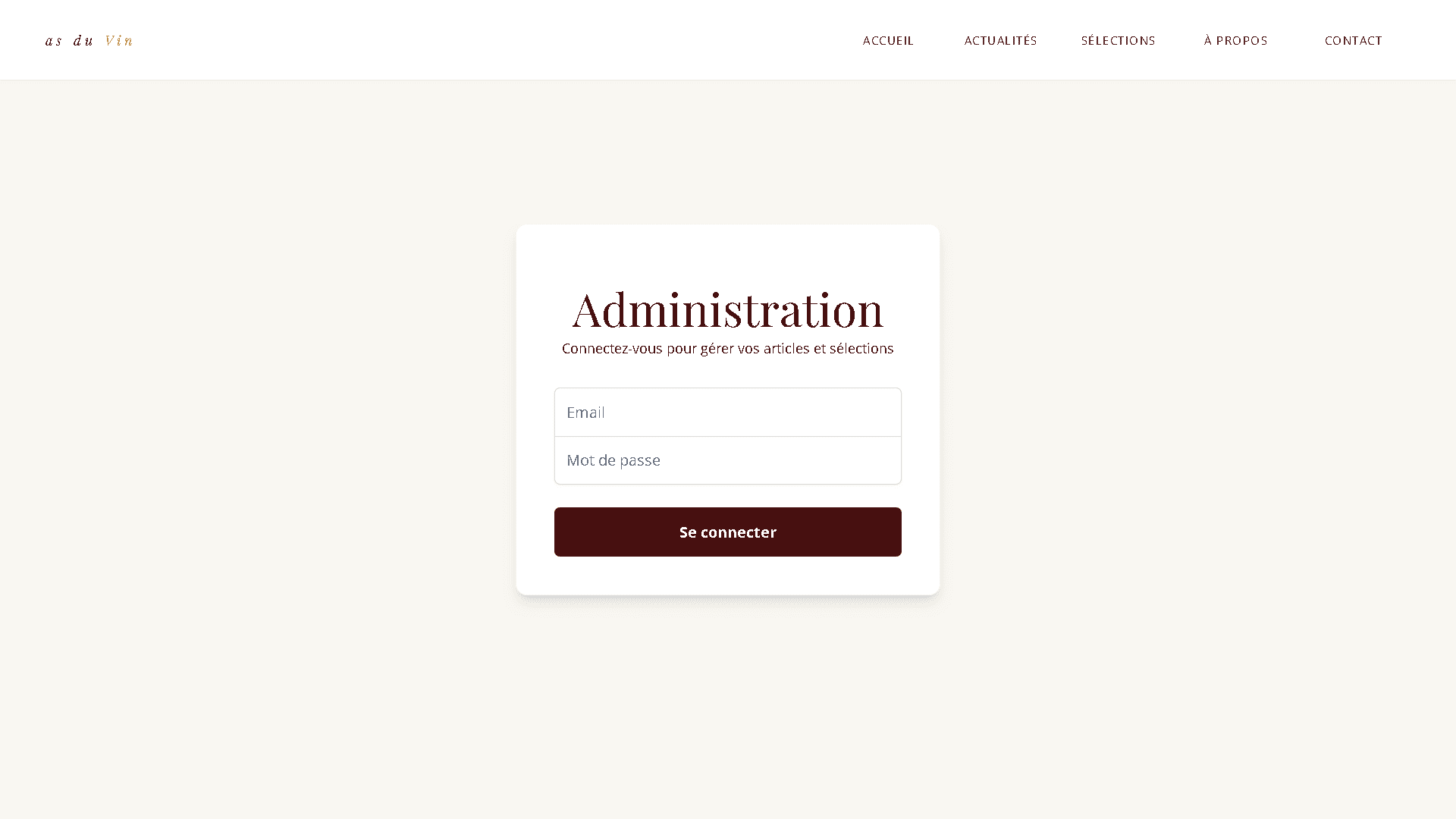 Page de connexion As du Vin