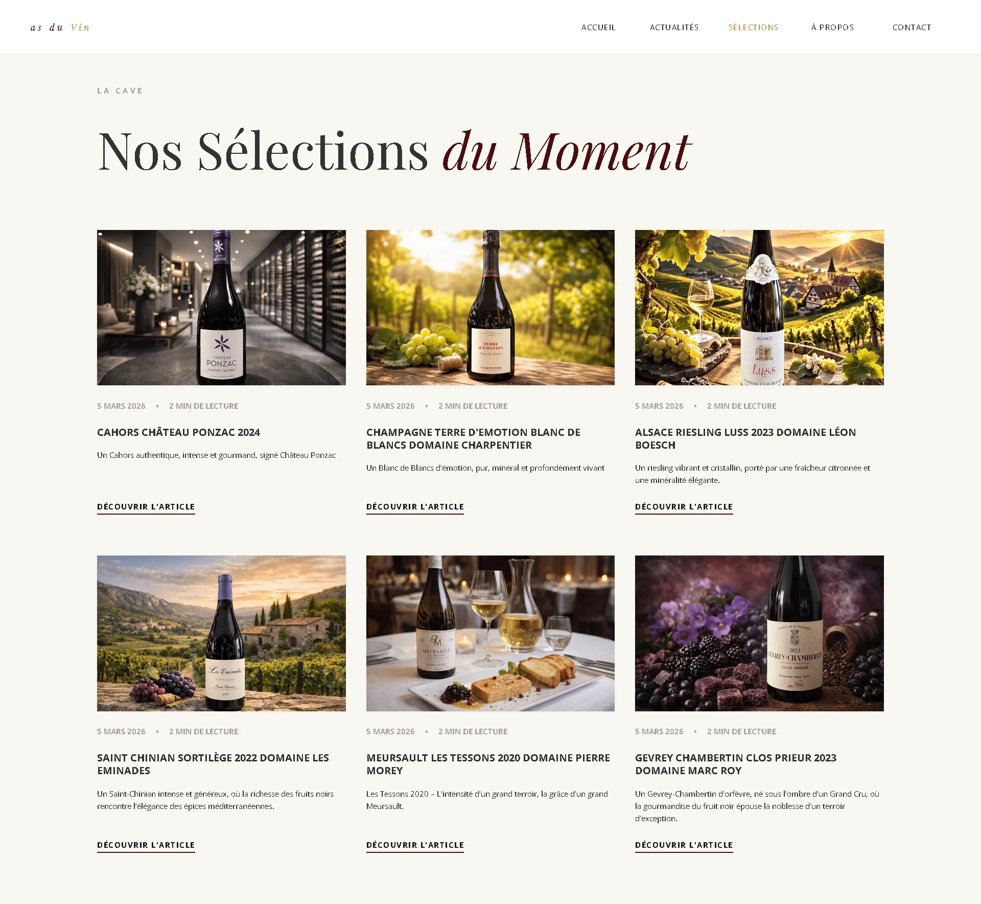 Catalogue des sélections de vins