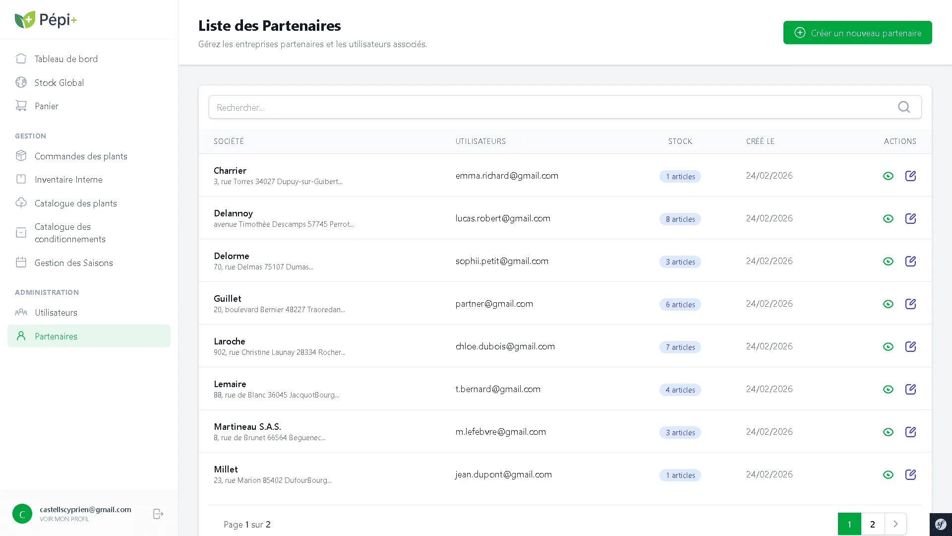 Liste des partenaires fournisseurs