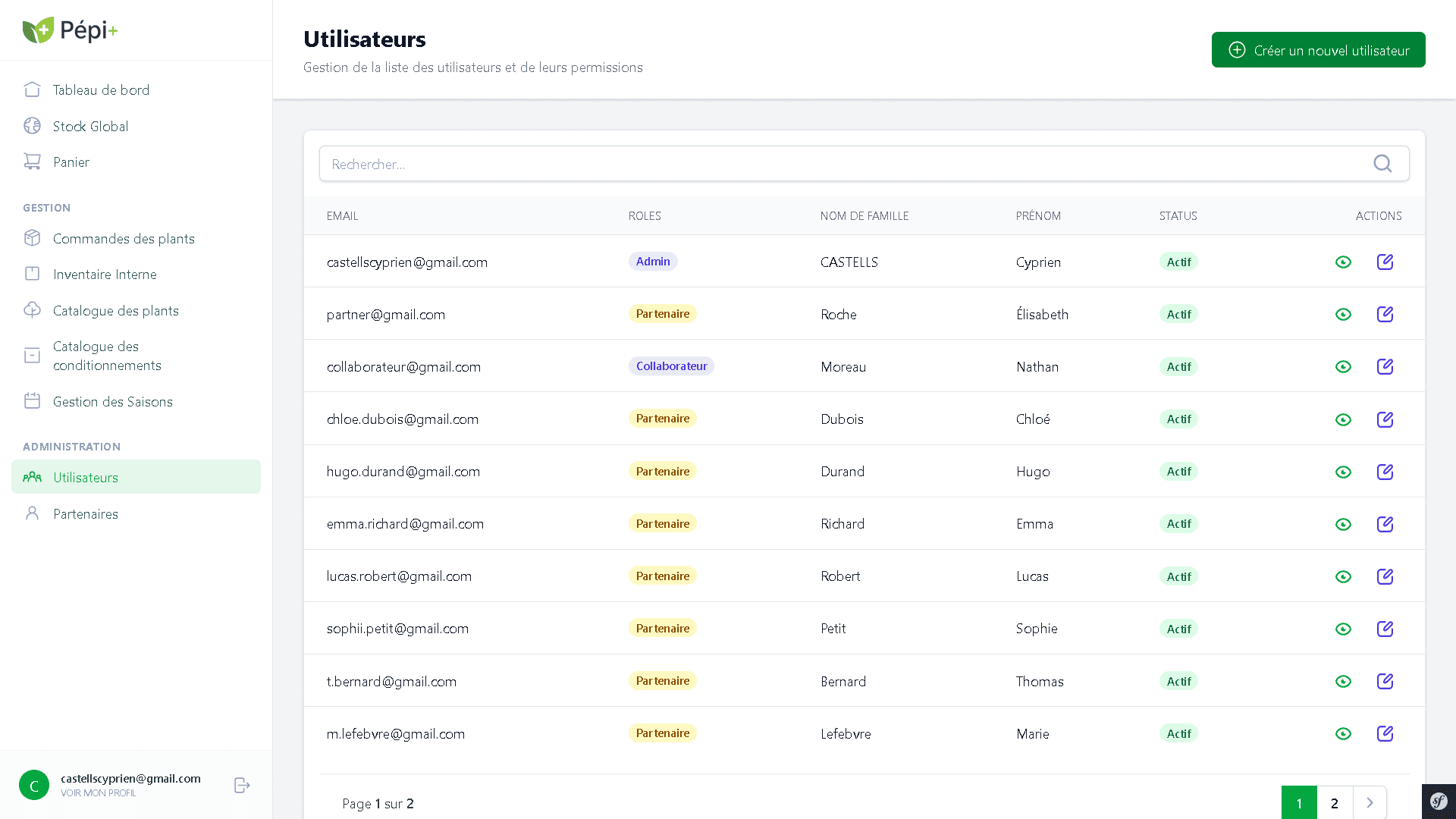 Gestion des utilisateurs Pépi+