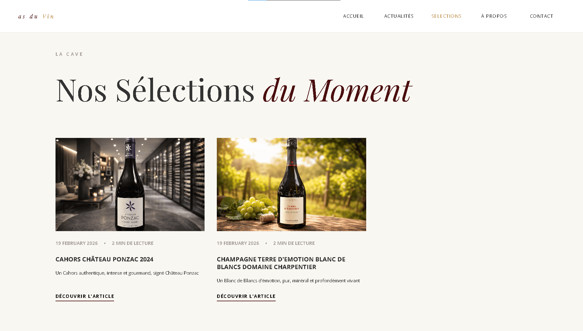 Page des sélections As du Vin