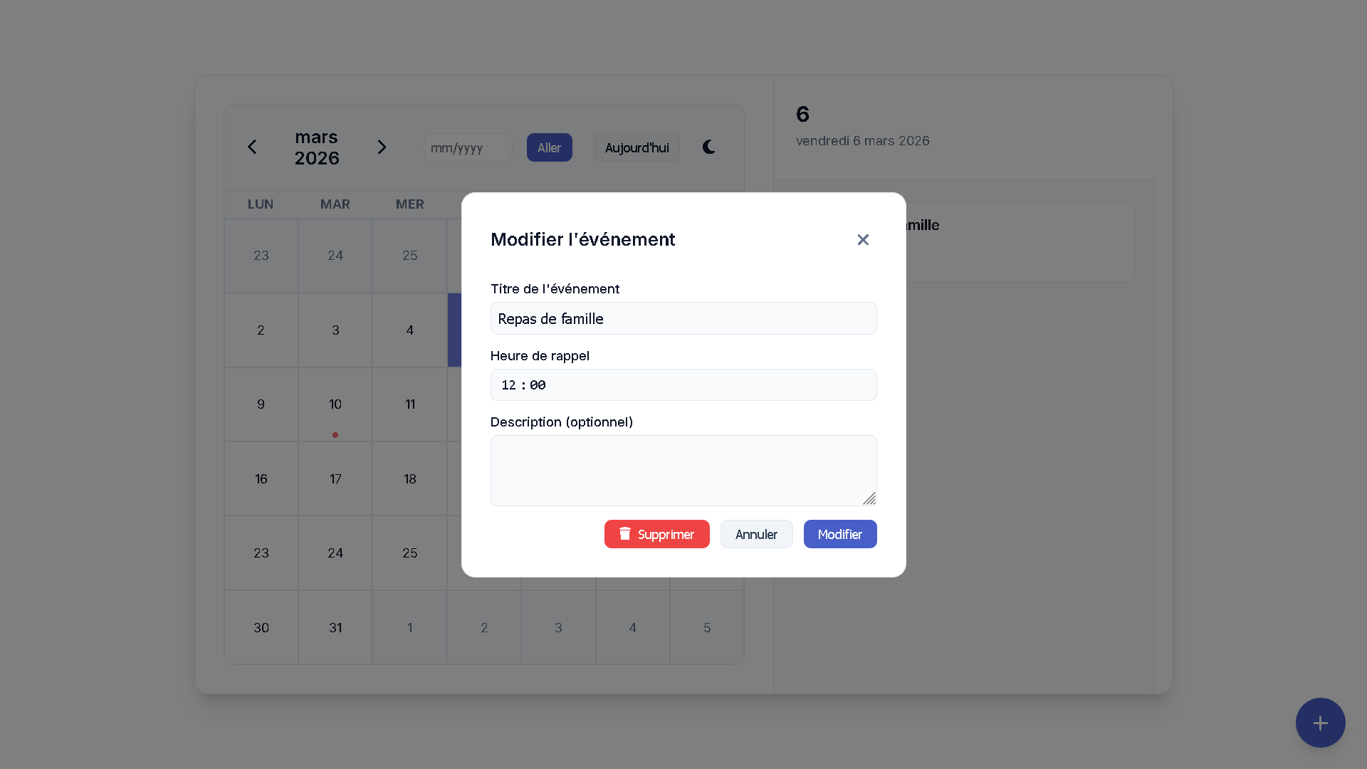 AgendDAY – modale modification événement