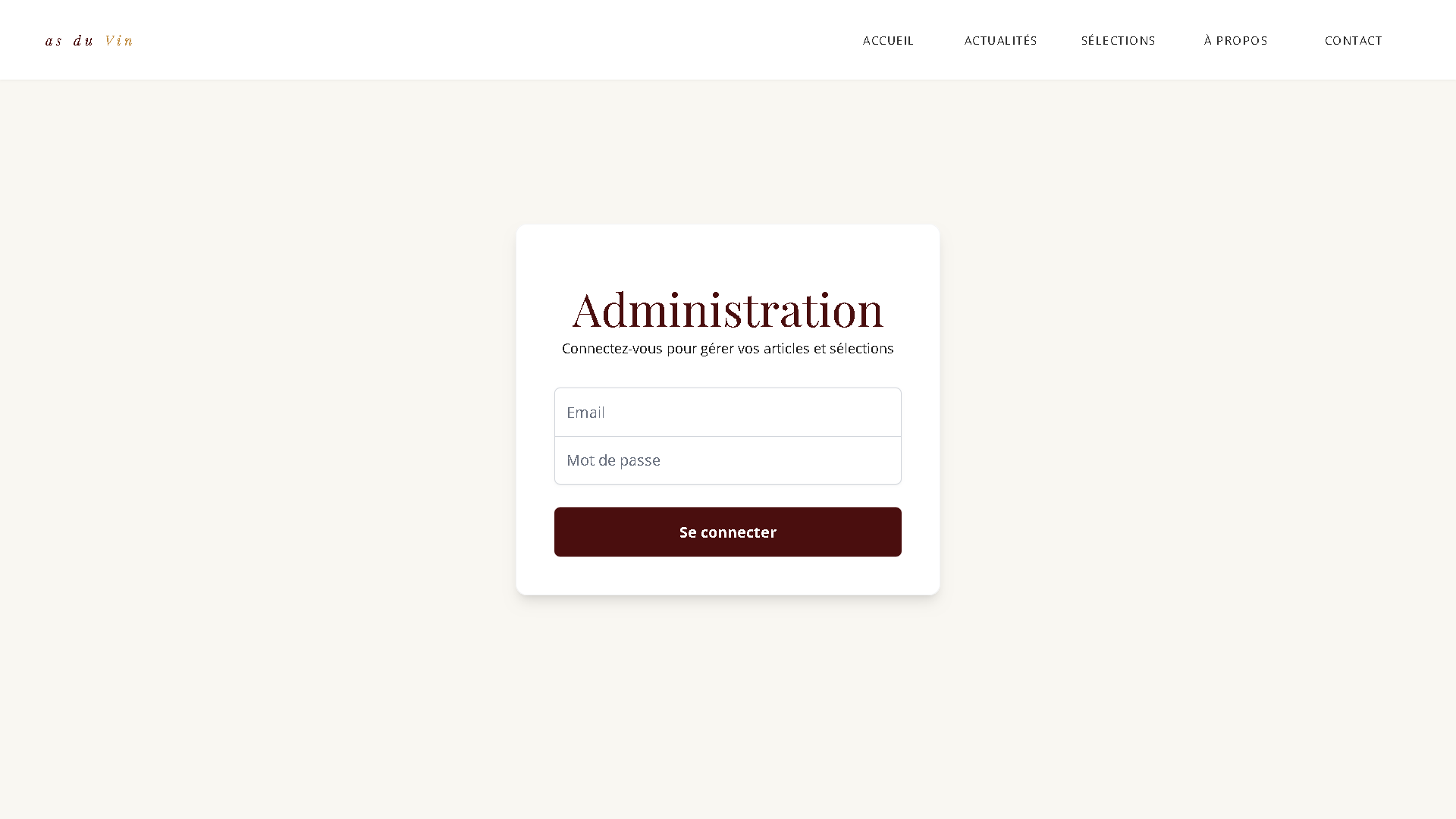 Page de connexion As du Vin