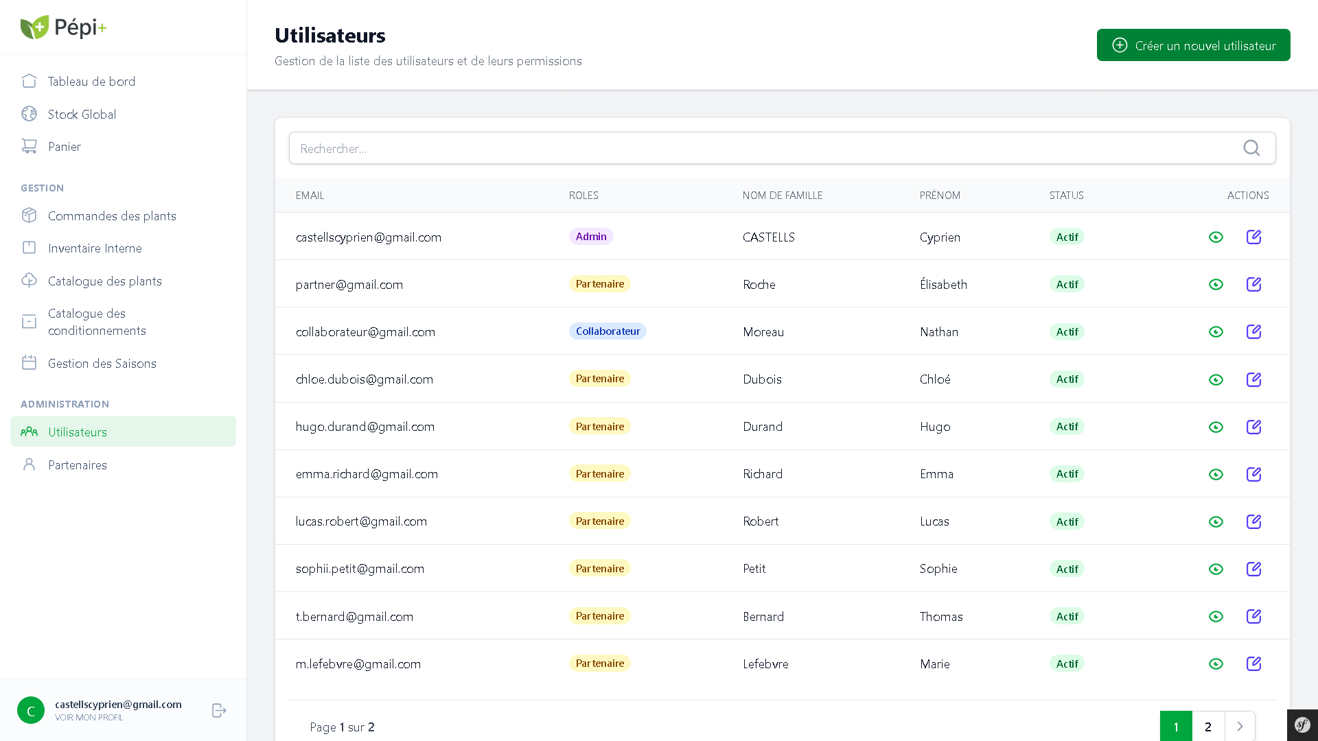 Gestion des utilisateurs Pépi+
